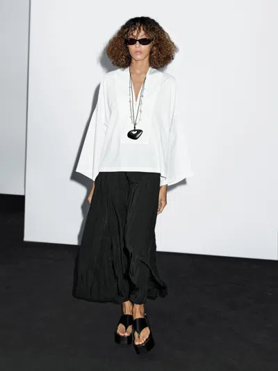 Massimo Dutti 100% Cotton Blouse With Button In Black