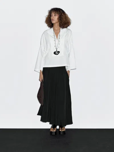 Massimo Dutti 100% Cotton Blouse With Button In Black