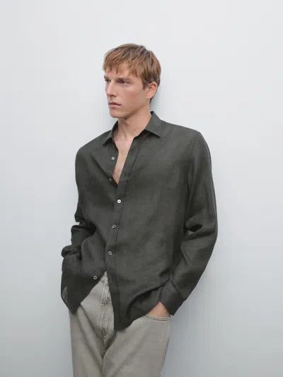 Massimo Dutti 100% Linen Regular Fit Shirt In Black
