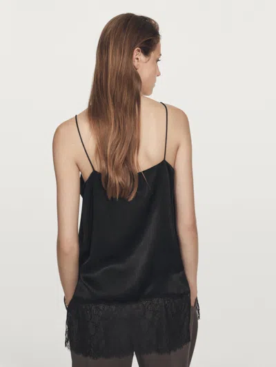 Massimo Dutti Camisole Top With Lace Detail In Black