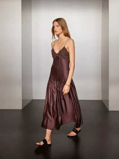 Massimo Dutti Flowing Satin Midi Dress With Straps In Black