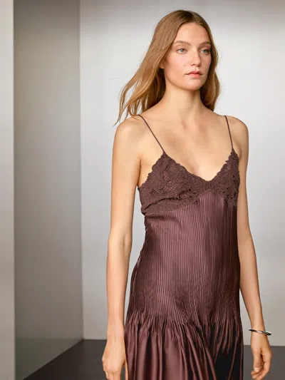 Massimo Dutti Flowing Satin Midi Dress With Straps In Black