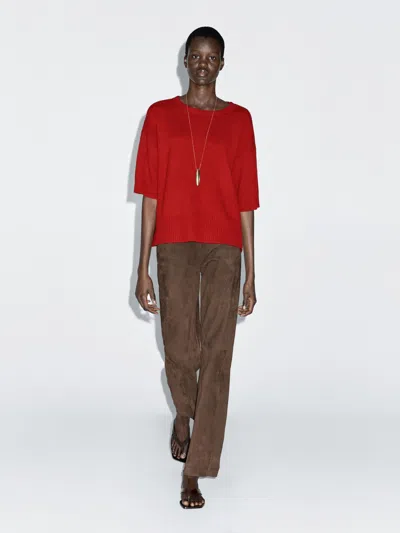 Massimo Dutti Wool Blend Crew Neck Sweater In Brown