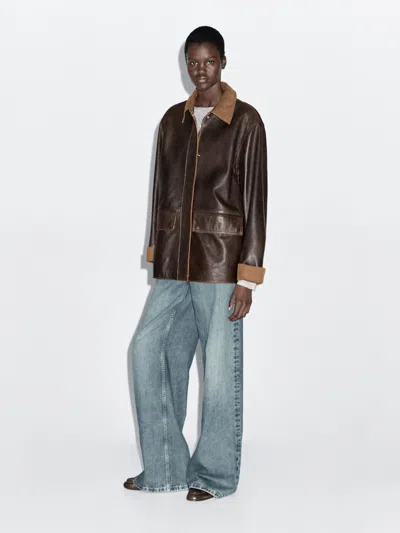 Massimo Dutti Nappa Leather Parka With Corduroy Detail In Multi