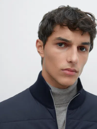 Massimo Dutti Contrast Knit Puffer Jacket In Blue