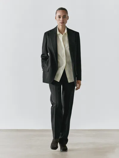 Massimo Dutti Crepe Suit Blazer In Black