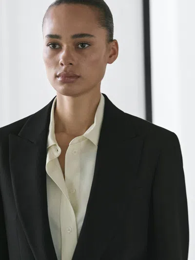 Massimo Dutti Crepe Suit Blazer In Black