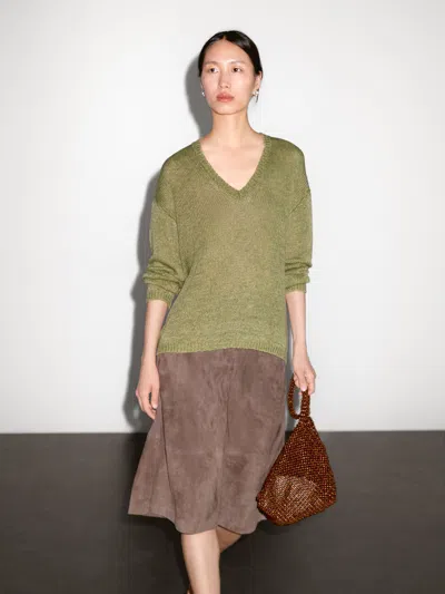 Massimo Dutti 100% Linen Cutwork Sweater In Black