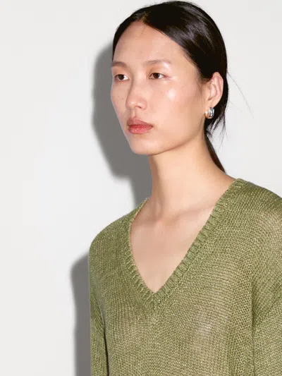 Massimo Dutti 100% Linen Cutwork Sweater In Black