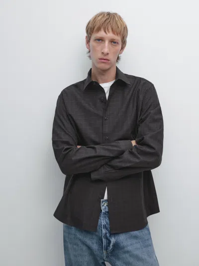 Massimo Dutti Regular Fit Check Shirt In Black