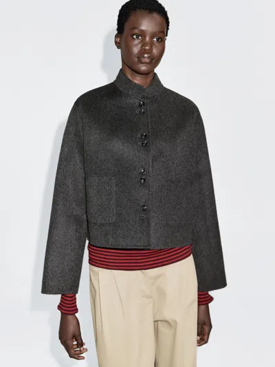 Massimo Dutti Short Wool Blend Double Button Coat In Black