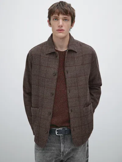 Massimo Dutti Wool Blend Check Overshirt In Brown