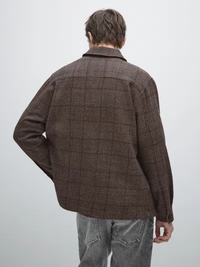 Massimo Dutti Wool Blend Check Overshirt In Brown