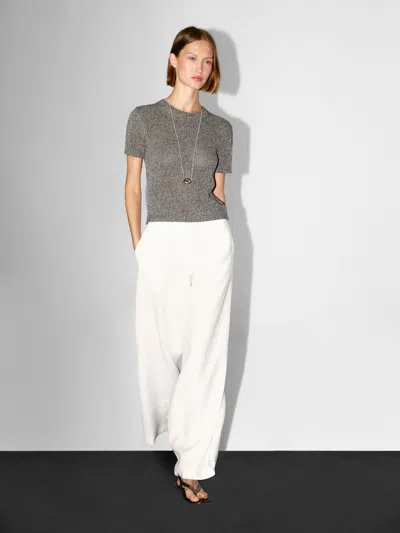 Massimo Dutti Metallic Short Sleeve Knit Sweater In Gray