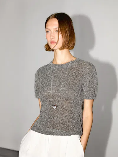 Massimo Dutti Metallic Short Sleeve Knit Sweater In Gray