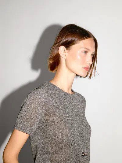 Massimo Dutti Metallic Short Sleeve Knit Sweater In Gray