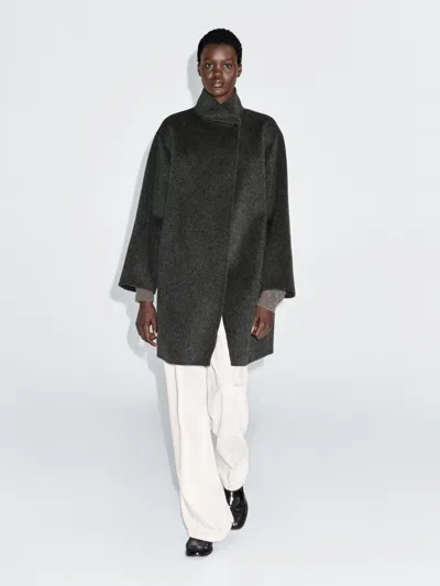 Massimo Dutti Wool Blend Cape Coat With High Neck In Black