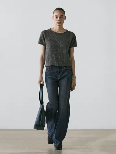 Massimo Dutti Short Knit Alpaca And Wool Sweater In Black