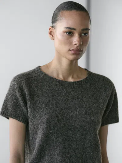 Massimo Dutti Short Knit Alpaca And Wool Sweater In Black