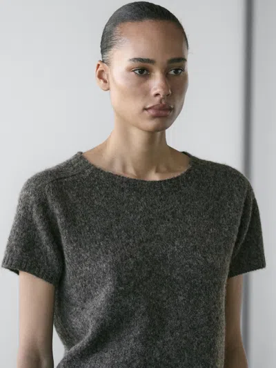 Massimo Dutti Short Knit Alpaca And Wool Sweater In Black