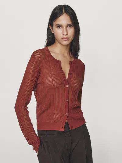 Massimo Dutti Long Sleeve Cutwork Cardigan In Multi