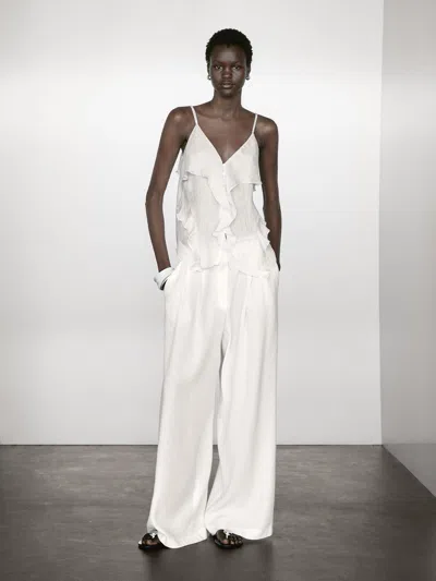 Massimo Dutti Linen Blend Darted Palazzo Trousers In Multi