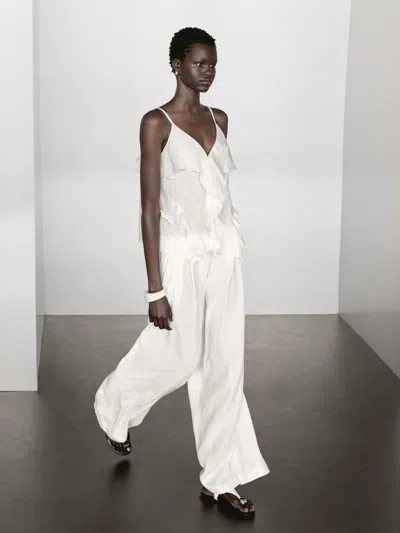 Massimo Dutti Linen Blend Darted Palazzo Trousers In Multi