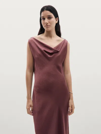 Massimo Dutti Long Satin Dress With Back Detail In Brown