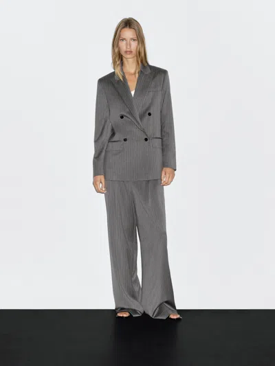Massimo Dutti 100% Wool Pinstripe Blazer In Gray