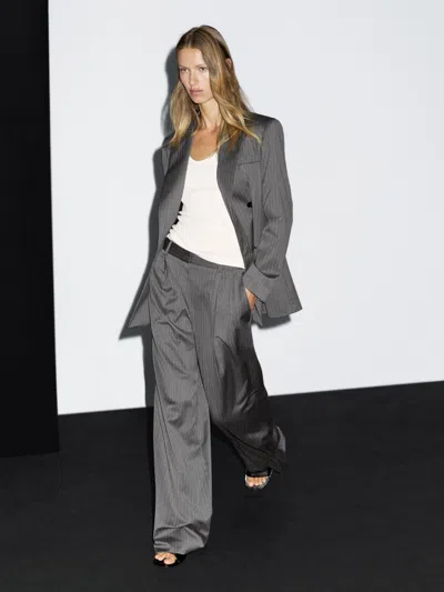 Massimo Dutti 100% Wool Pinstripe Blazer In Gray