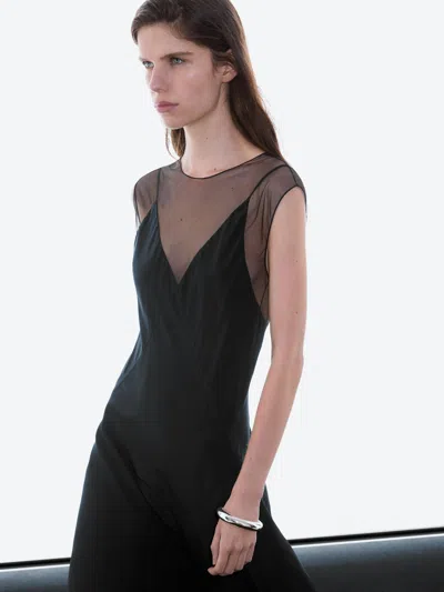 Massimo Dutti Long Dress With Sheer Detail In Black
