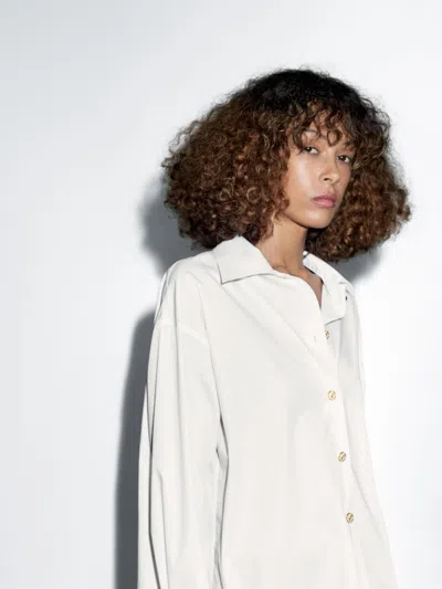 Massimo Dutti Poplin Shirt With Golden Buttons In White