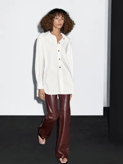 Massimo Dutti Poplin Shirt With Golden Buttons In White