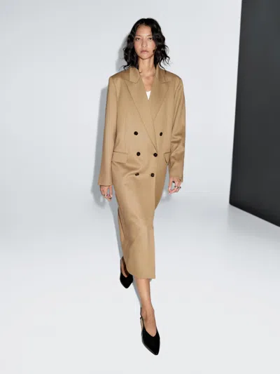 Massimo Dutti 100% Wool Long Coat In Multi