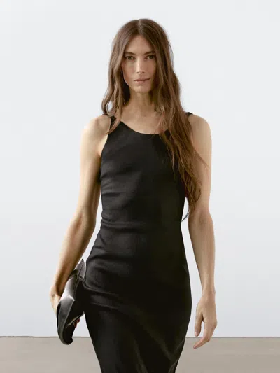 Massimo Dutti Midi Dress With Low In Black