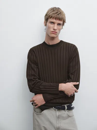 Massimo Dutti Textured Round Neck Sweater In Multi