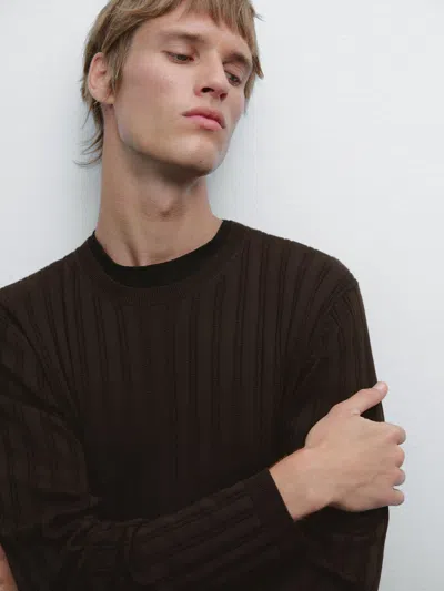 Massimo Dutti Textured Round Neck Sweater In Multi