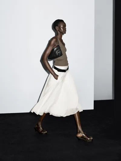 Massimo Dutti Midi Skirt With Yoke And Flounce In White