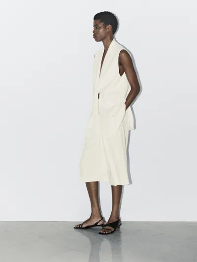 Massimo Dutti Smart Waistcoat With Bow Detail In White