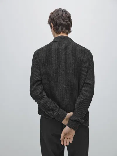 Massimo Dutti Knit Cotton And Wool Blend Cardigan With Buttons In Black