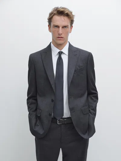 Massimo Dutti 100% Wool Suit Blazer In Black