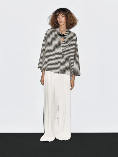 Massimo Dutti Striped Cotton Blend Kimono In Black