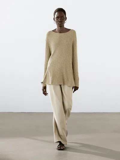 Massimo Dutti Cotton Blend Knit Sweater In Green