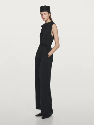 Massimo Dutti Flowing Satin Jumpsuit In Black