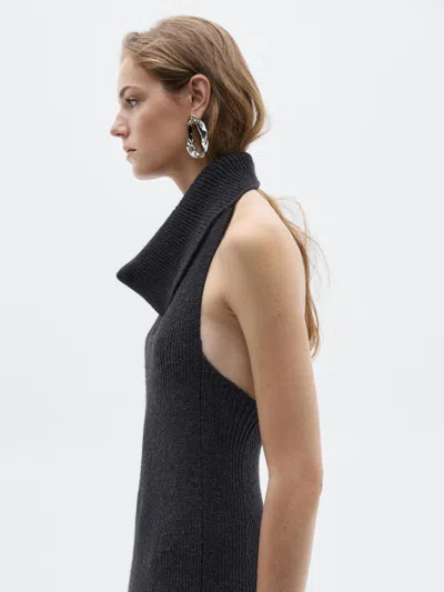 Massimo Dutti Knit Halter Midi Dress In Black