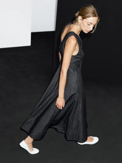 Massimo Dutti Denim Midi Dress With Seam Details In Blue