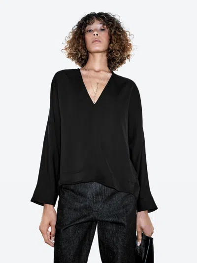 Massimo Dutti Flowing Blouse With V In Black