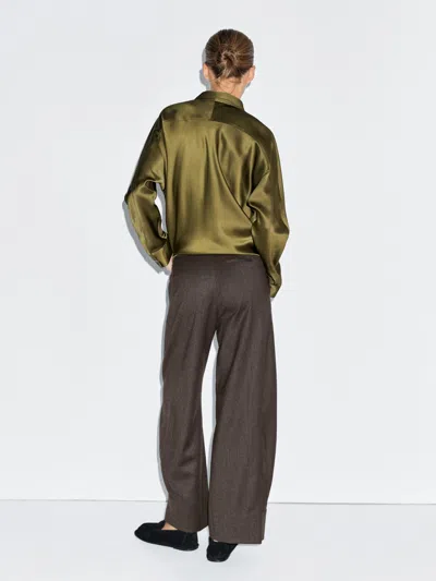 Massimo Dutti 100% Wool Barrel Fit Trousers In Gold