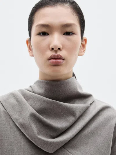 Massimo Dutti Blouse With Tie Neck In Gray