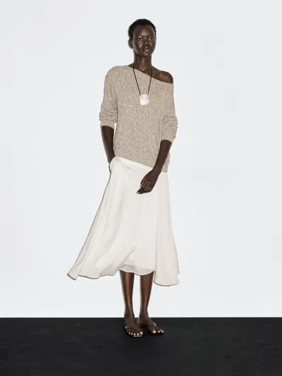 Massimo Dutti Mouliné Boat Neck Knit Sweater In Neutral